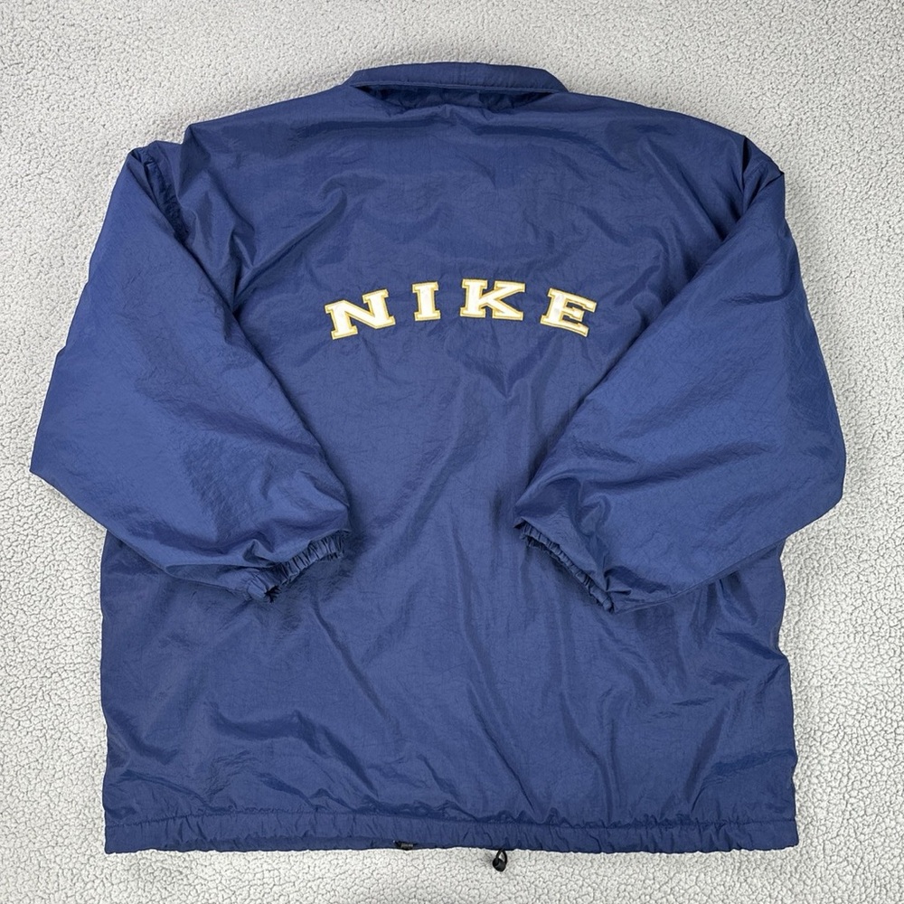 Vintage 90s Nike Sherpa Lined Nylon Jacket Men XL Navy Blue Spellout Full Zip